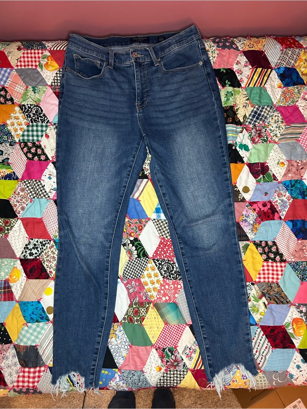 Lucky Women’s High-Rise Blue Skinny Jeans with Frayed Hem